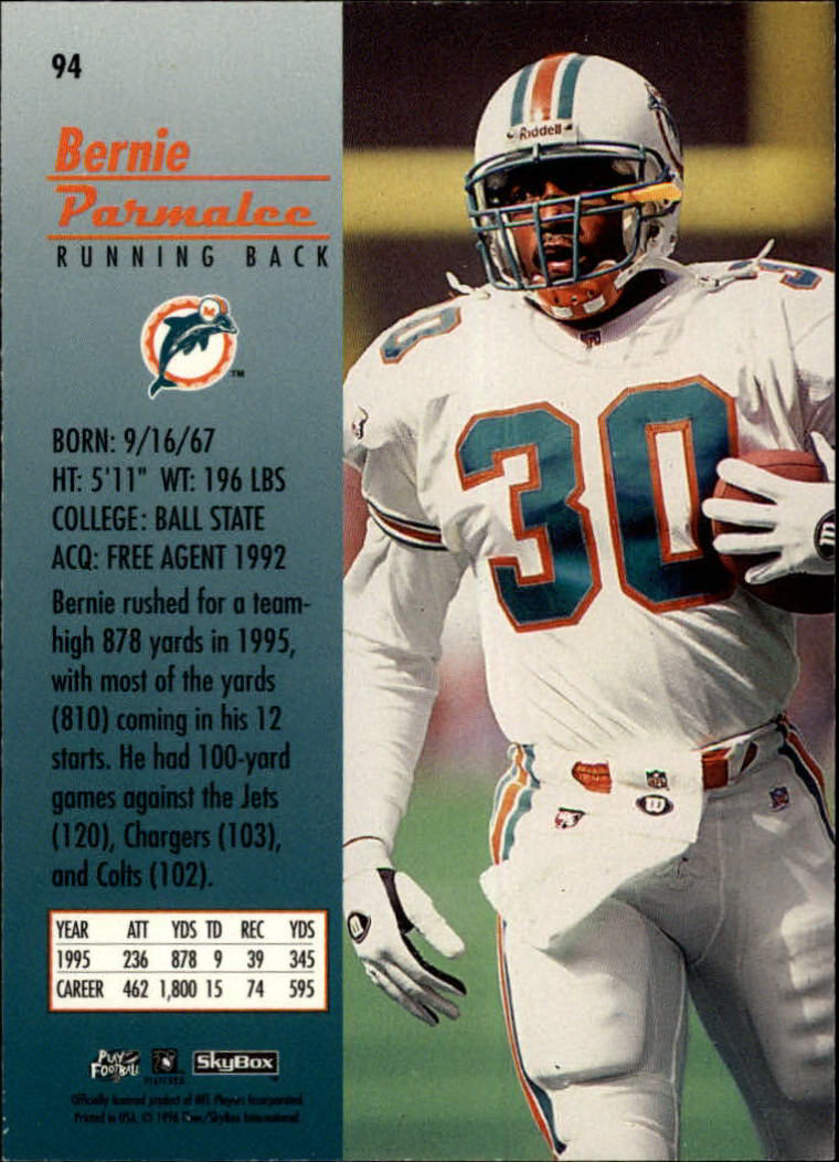 1994 Stadium Club 88 Bernie Parmalee Rookie Miami Dolphins #562