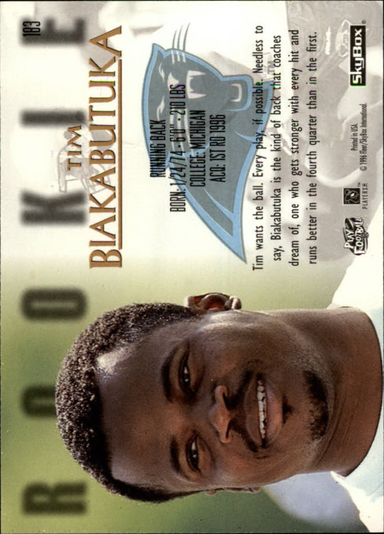 1996 SkyBox Premium #183 Tim Biakabutuka RC back image