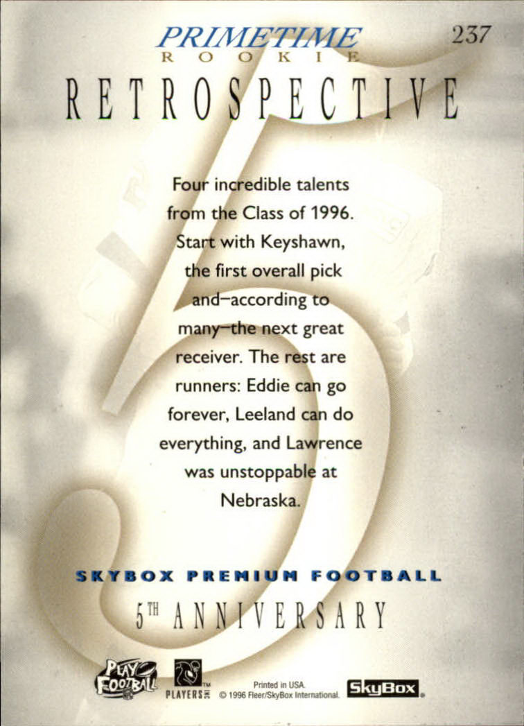 1996 SkyBox Premium #237 Retrospective/Keyshawn Johnson/Eddie George/Leeland McElroy/Lawrence Phillips back image