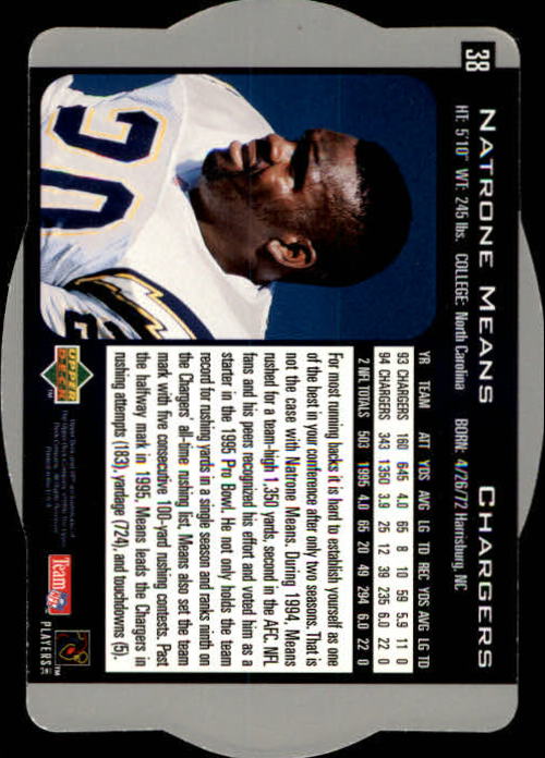 1996 SPx #38 Natrone Means back image