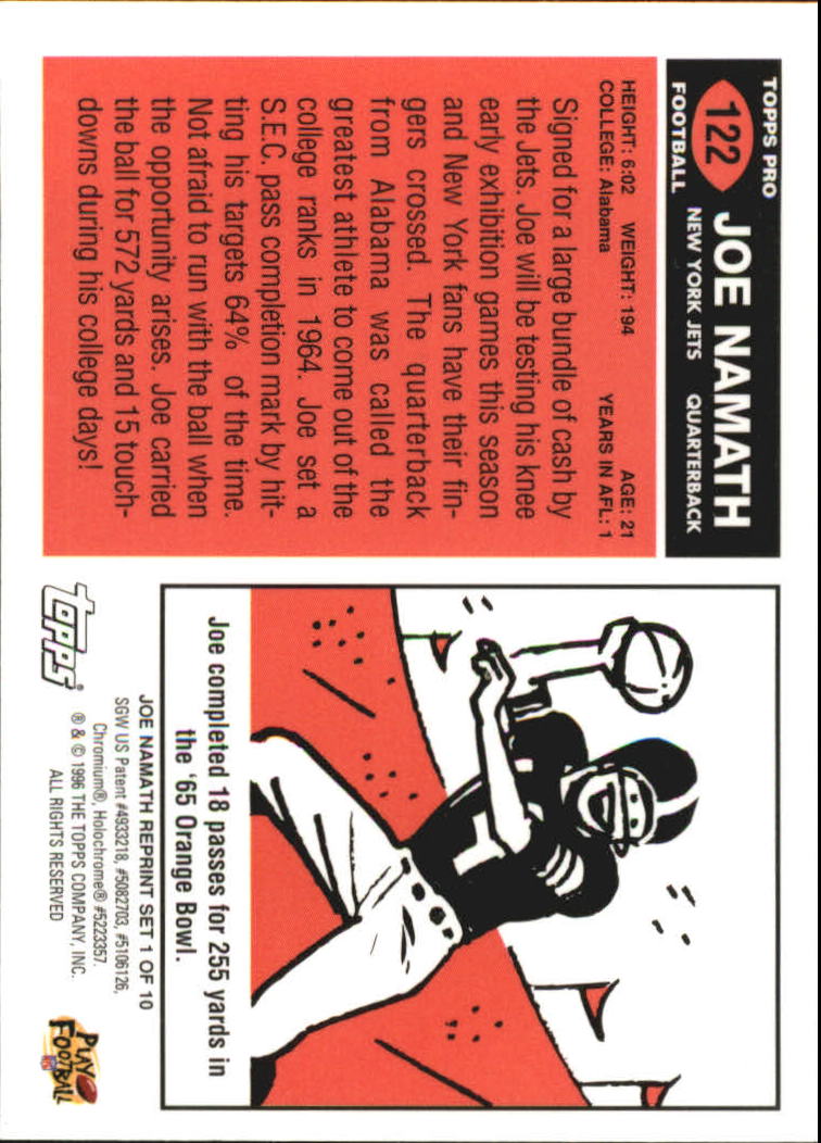 1996 Stadium Club Namath Finest #1 Joe Namath 1965 back image