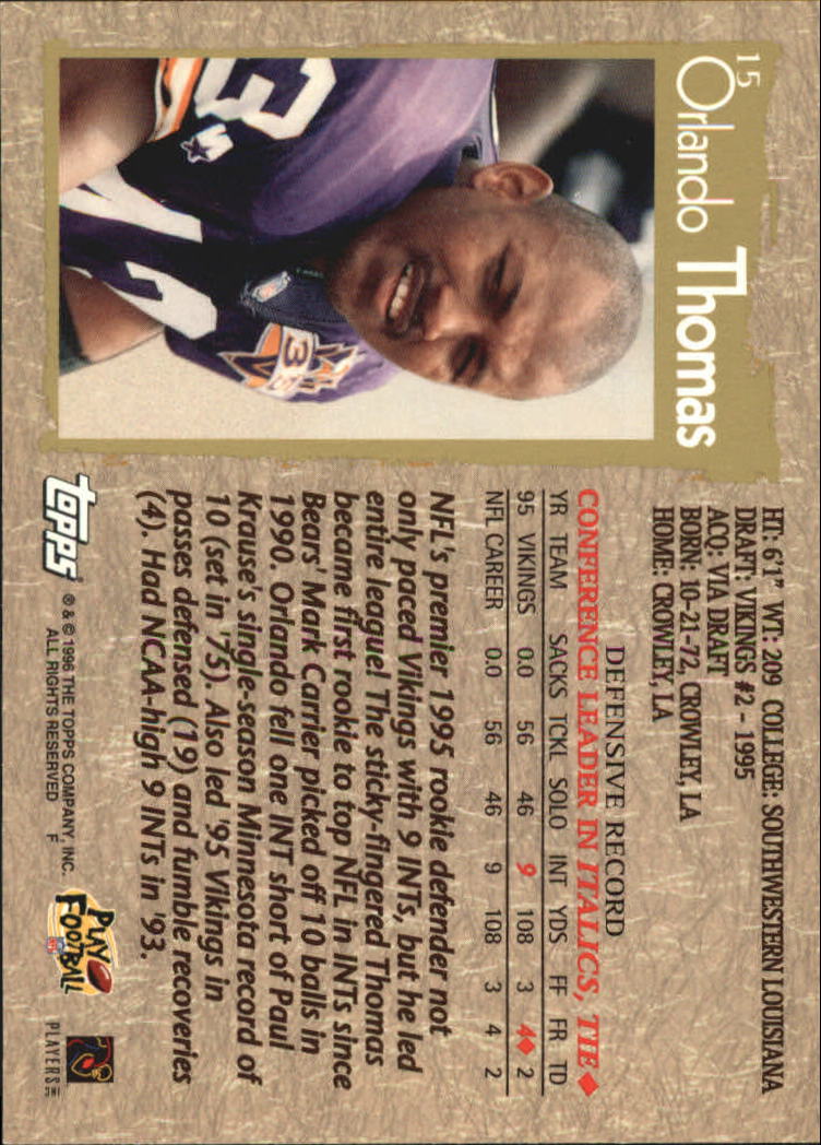 B0473- 1996 Topps Football Card #s 1-250 +Rookies -You Pick - 15+ FREE SHIP - Picture 27 of 439