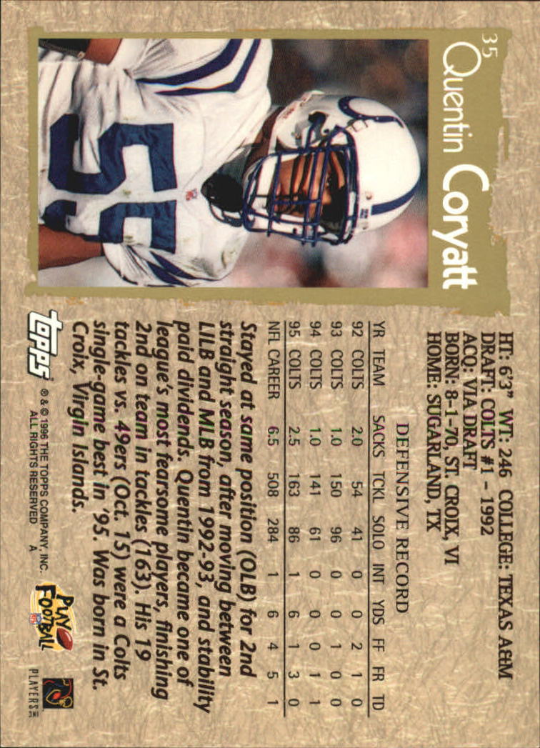 B0473- 1996 Topps Football Card #s 1-250 +Rookies -You Pick - 15+ FREE SHIP - Picture 67 of 439