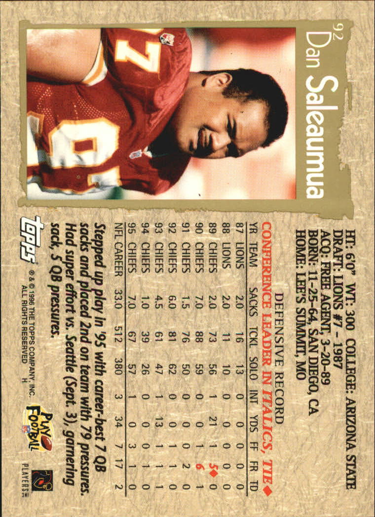 B0473- 1996 Topps Football Card #s 1-250 +Rookies -You Pick - 15+ FREE SHIP - Picture 173 of 439
