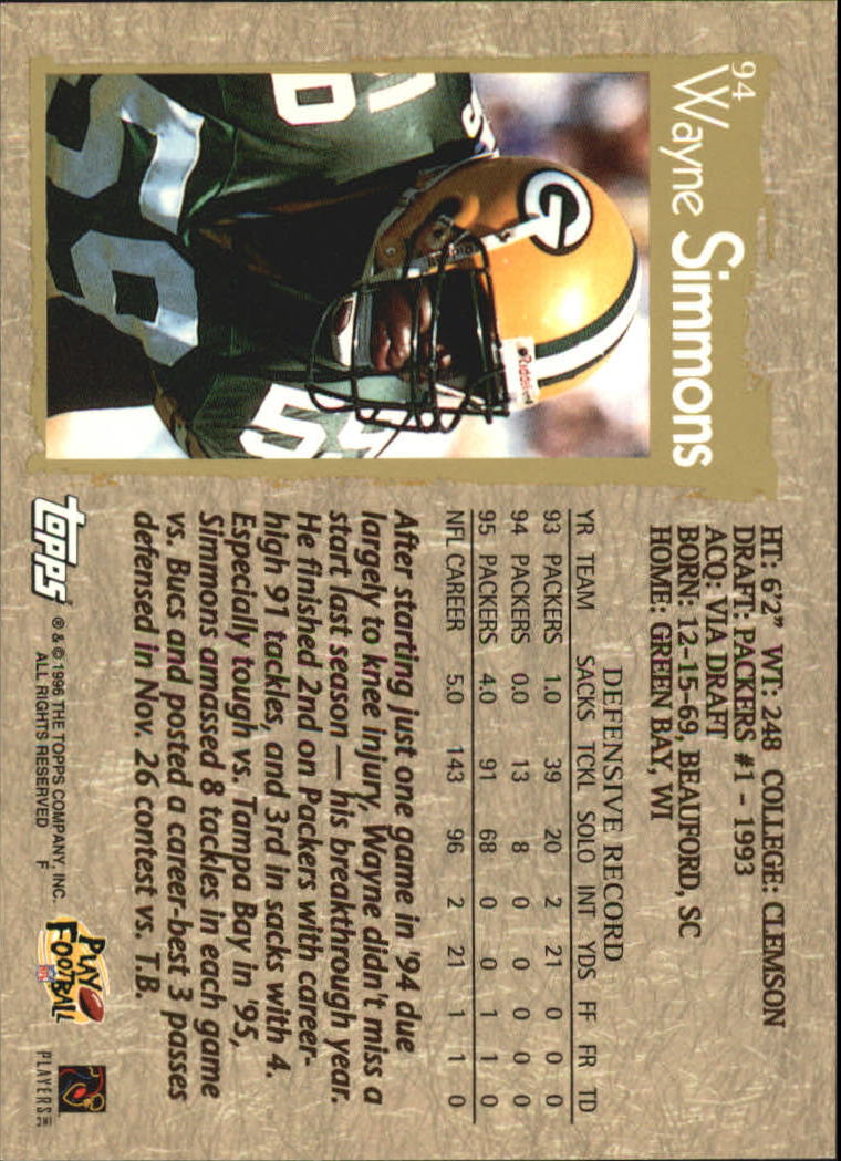 B0473- 1996 Topps Football Card #s 1-250 +Rookies -You Pick - 15+ FREE SHIP - Picture 177 of 439