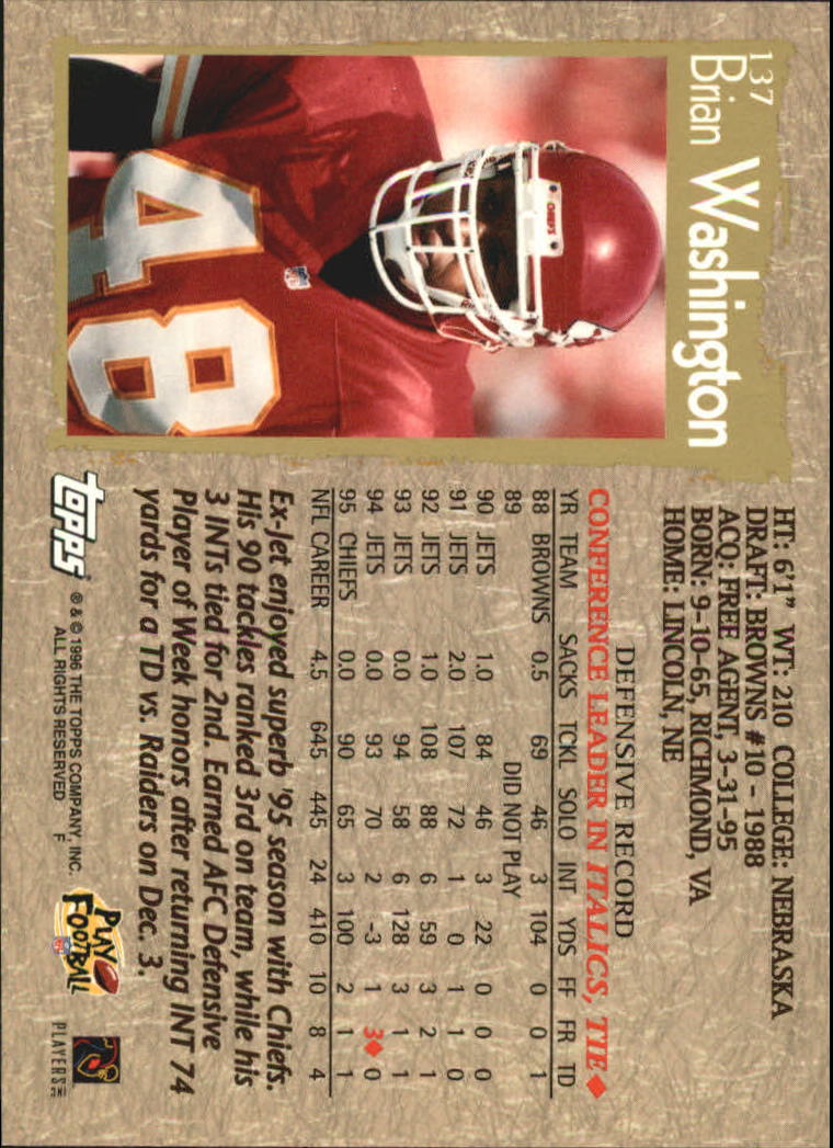B0473- 1996 Topps Football Card #s 1-250 +Rookies -You Pick - 15+ FREE SHIP - Picture 257 of 439