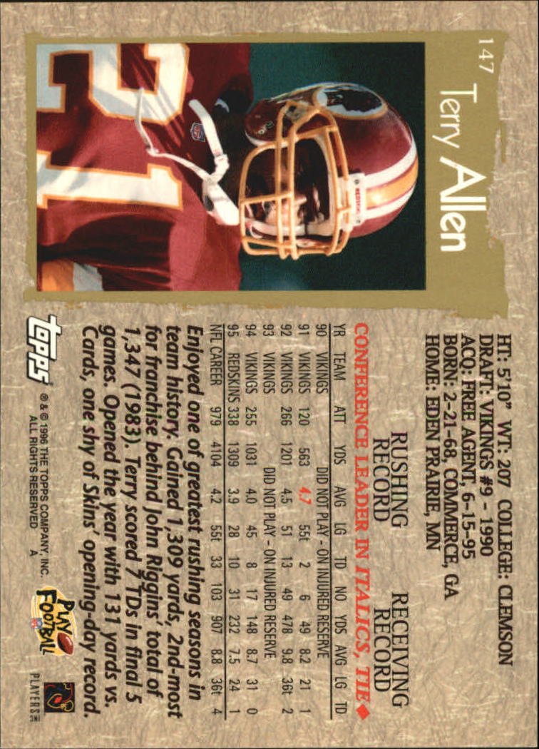B0473- 1996 Topps Football Card #s 1-250 +Rookies -You Pick - 15+ FREE SHIP - Picture 275 of 439