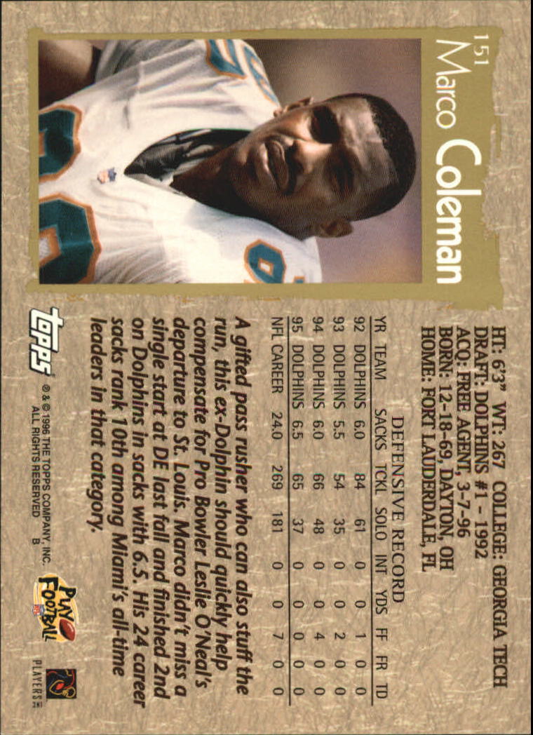 B0473- 1996 Topps Football Card #s 1-250 +Rookies -You Pick - 15+ FREE SHIP - Picture 281 of 439