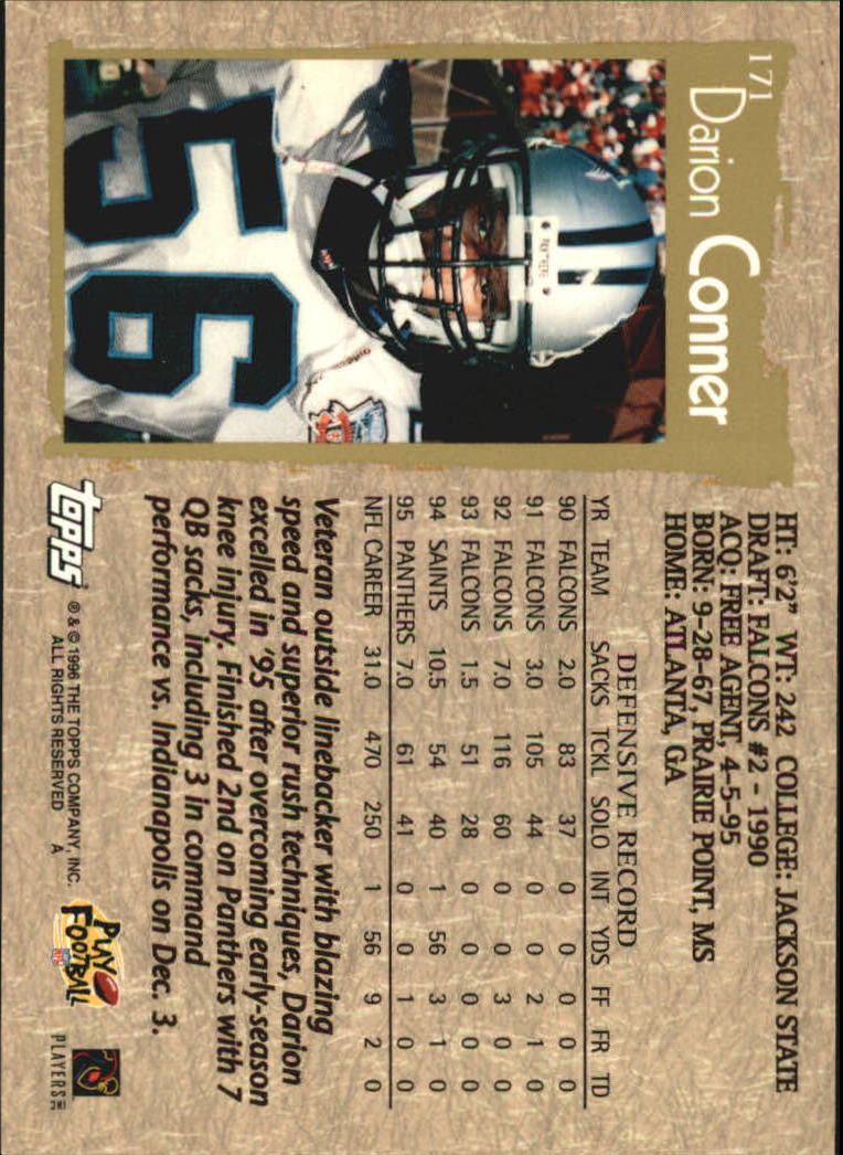 B0473- 1996 Topps Football Card #s 1-250 +Rookies -You Pick - 15+ FREE SHIP - Picture 313 of 439