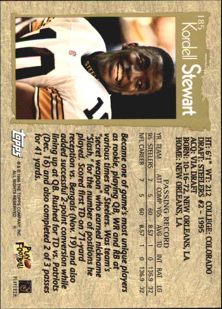 1996 Topps #185 Kordell Stewart back image