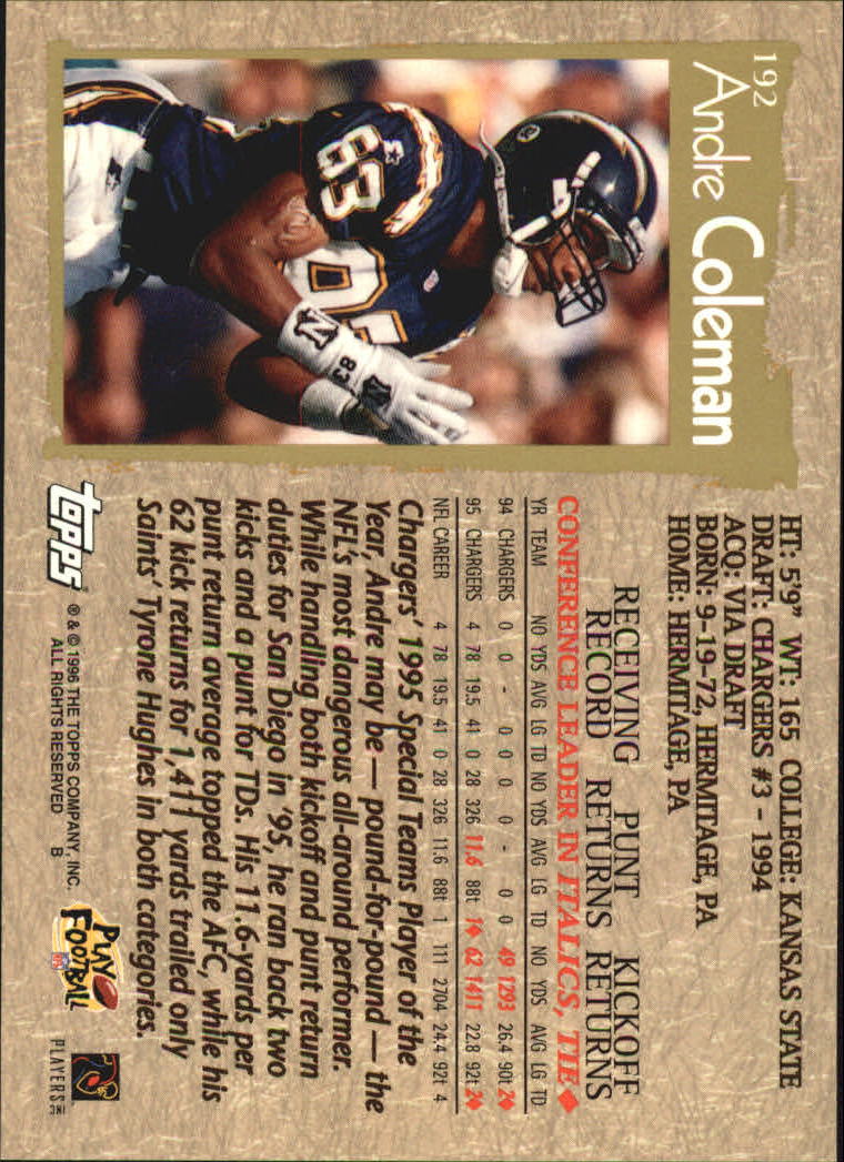 B0473- 1996 Topps Football Card #s 1-250 +Rookies -You Pick - 15+ FREE SHIP - Picture 349 of 439