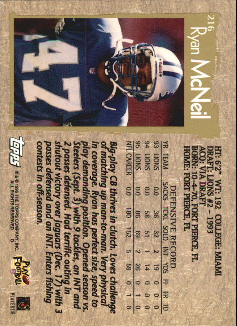 B0473- 1996 Topps Football Card #s 1-250 +Rookies -You Pick - 15+ FREE SHIP - Picture 385 of 439