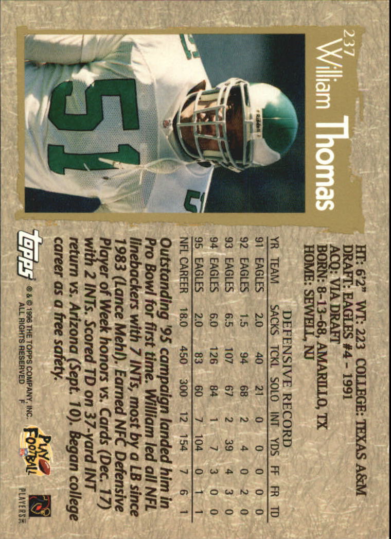 B0473- 1996 Topps Football Card #s 1-250 +Rookies -You Pick - 15+ FREE SHIP - Picture 415 of 439
