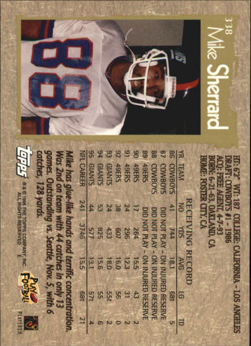 1996 Topps #338 Mike Sherrard back image