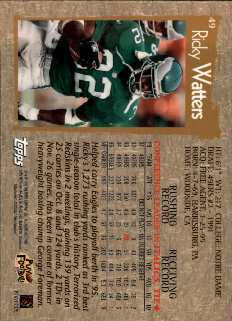 1996 Topps Chrome #49 Ricky Watters back image