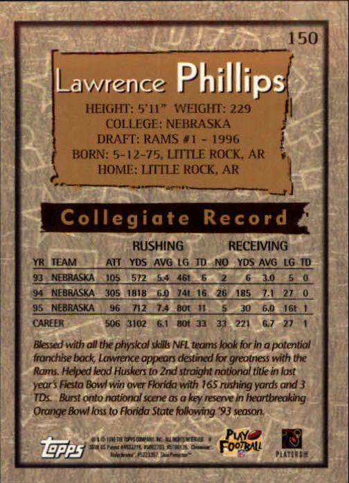 1996 Topps Chrome #150 Lawrence Phillips RC back image