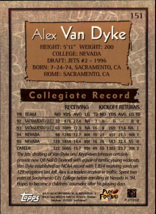 1996 Topps Chrome #151 Alex Van Dyke RC back image