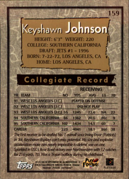 1996 Topps Chrome #159 Keyshawn Johnson RC back image
