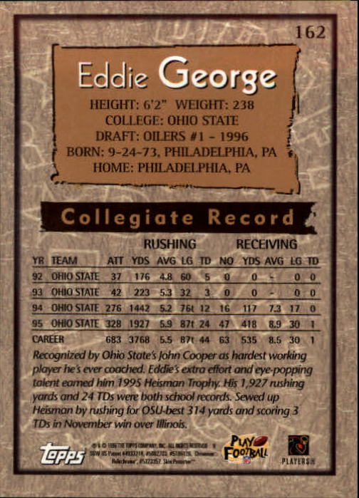 1996 Topps Chrome #162 Eddie George RC back image