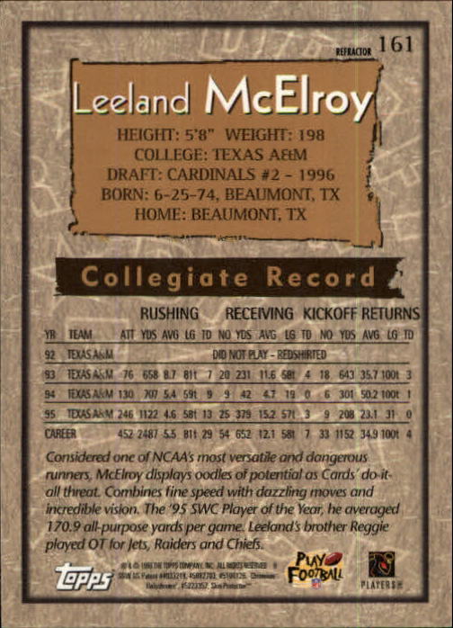 1996 Topps Chrome Refractors #161 Leeland McElroy back image