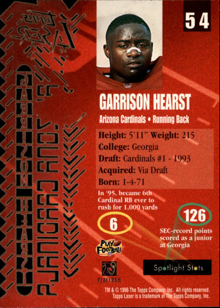 1996 Topps Laser #54 Garrison Hearst back image
