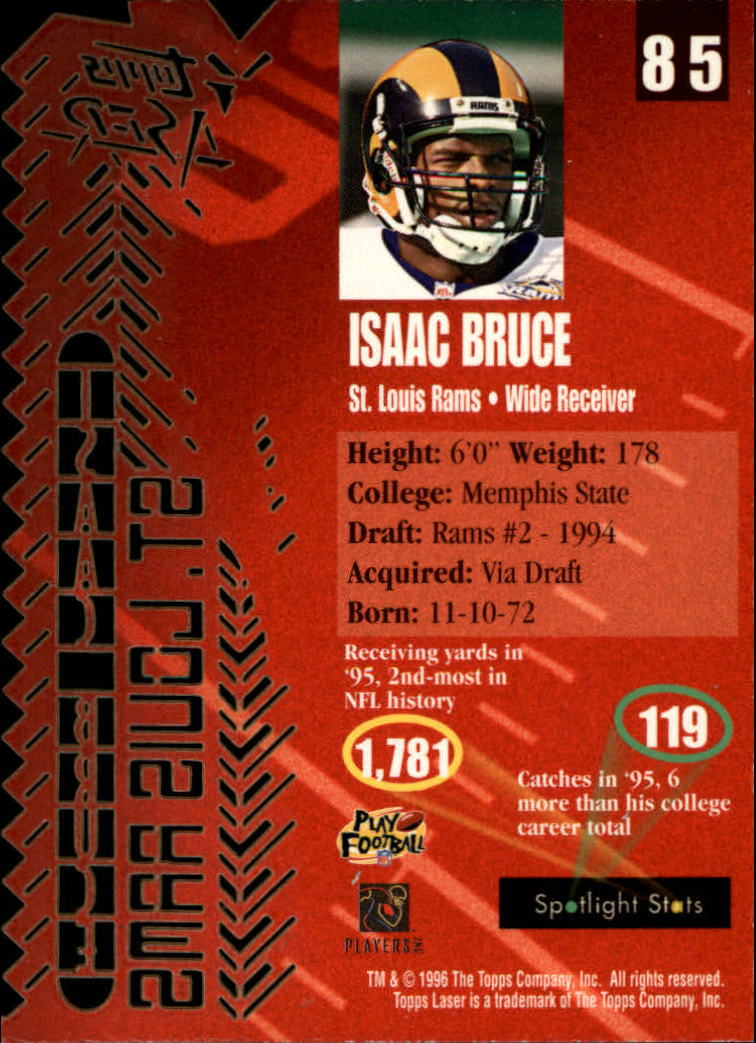1996 Topps Laser #85 Isaac Bruce back image