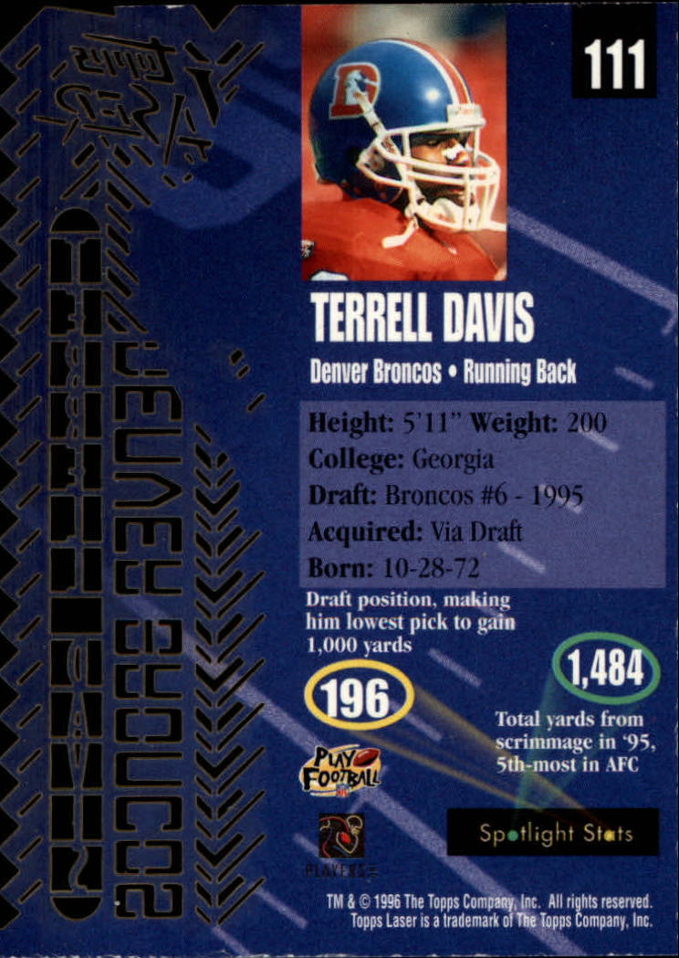 1996 Topps Laser #111 Terrell Davis back image