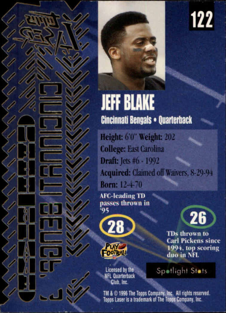 1996 Topps Laser #122 Jeff Blake back image
