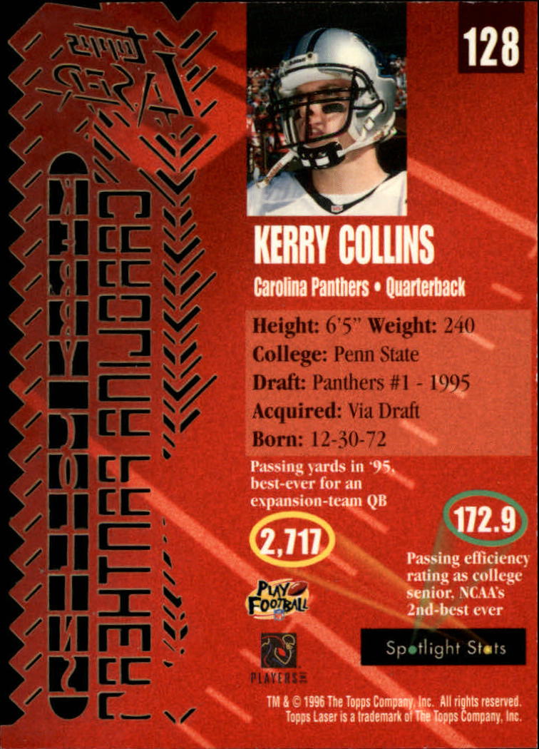 1996 Topps Laser #128 Kerry Collins back image