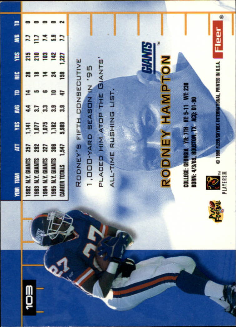 1996 Ultra #103 Rodney Hampton back image