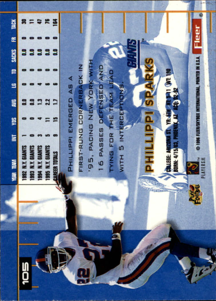 1996 Ultra #105 Phillippi Sparks back image