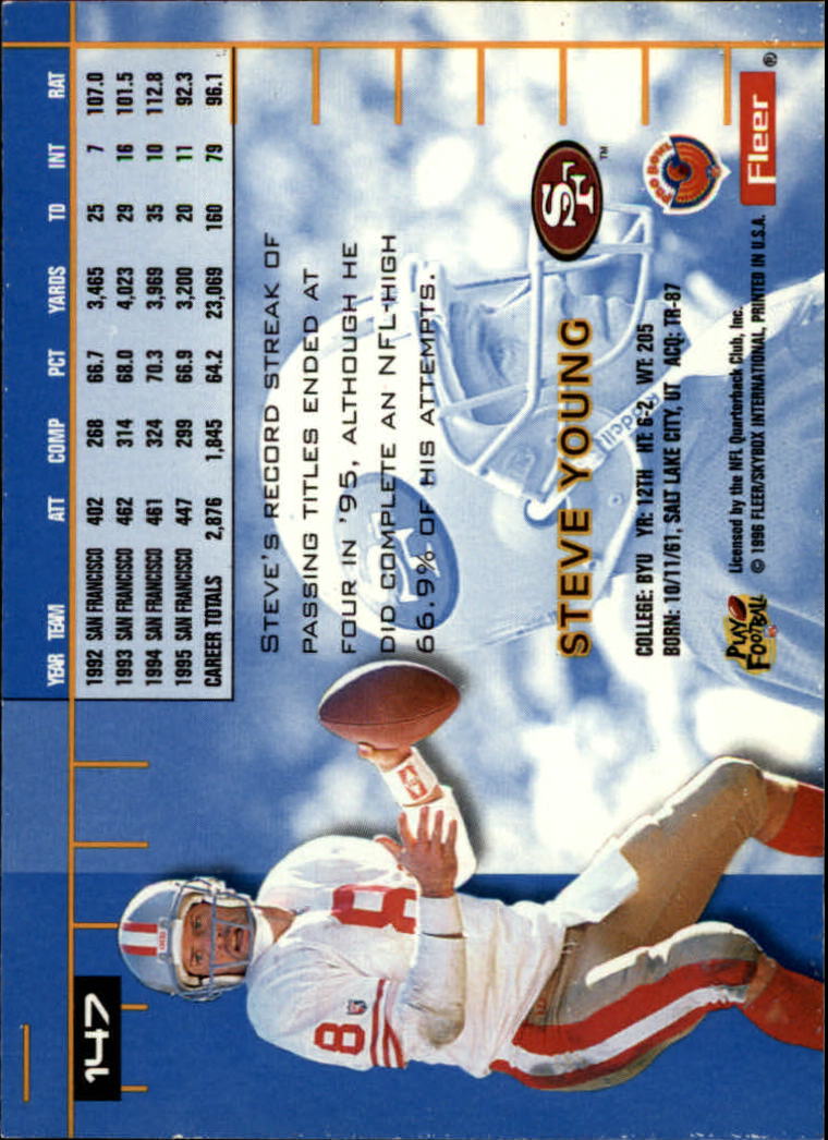 1996 Ultra #147 Steve Young back image
