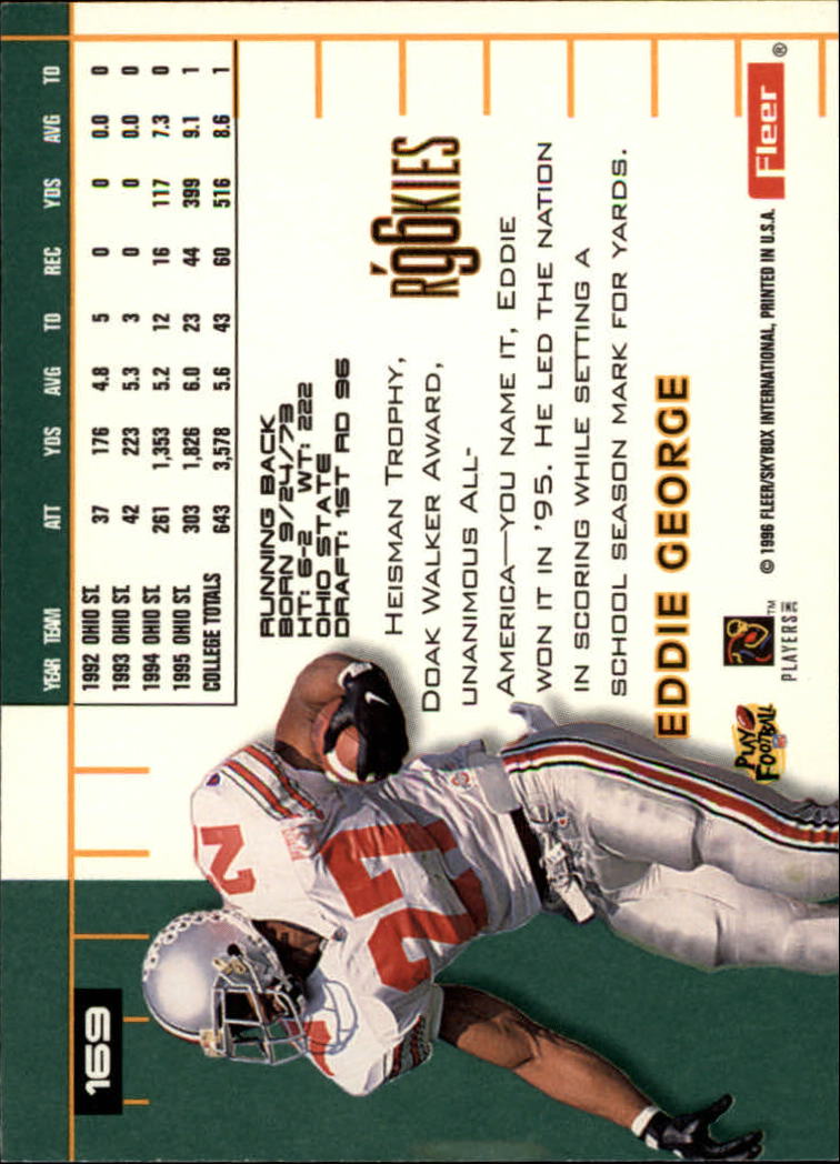 1996 Ultra #169 Eddie George RC back image