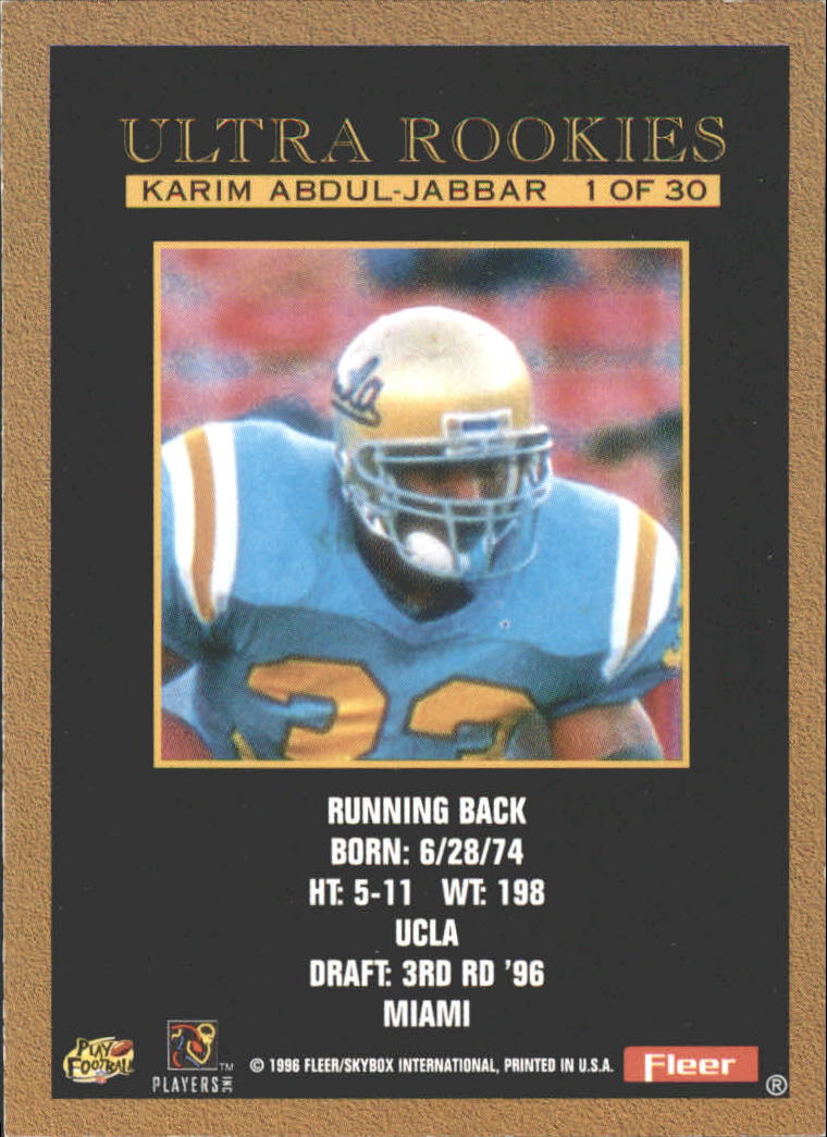 Karim Abdul-Jabbar 1996 Classic NFL Rookies #10 RC Running Back  UCLA/Dolphins