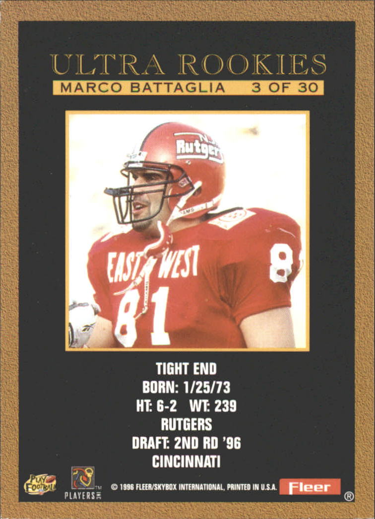 1996 Ultra Rookies #3 Marco Battaglia back image