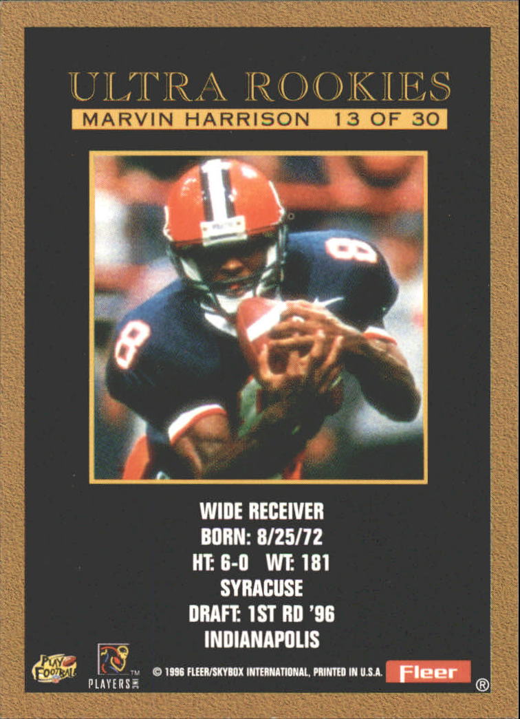 1996 Ultra Rookies #13 Marvin Harrison back image