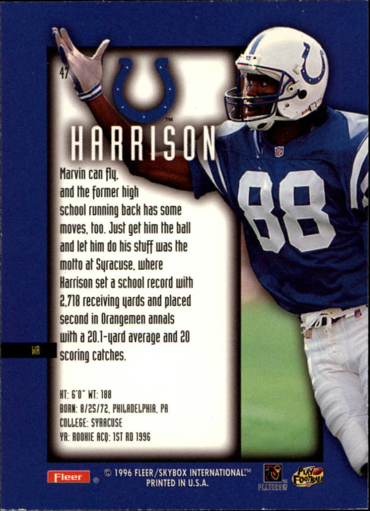 1996 Ultra Sensations #47 Marvin Harrison RC back image
