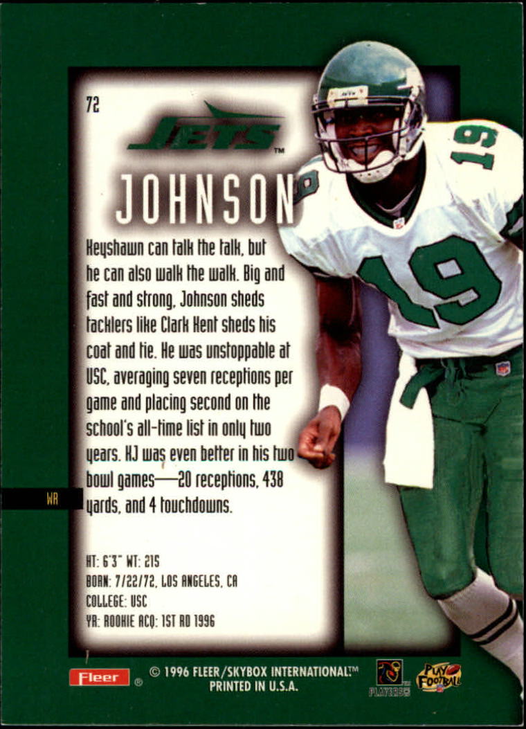 1996 Ultra Sensations #72 Keyshawn Johnson RC back image