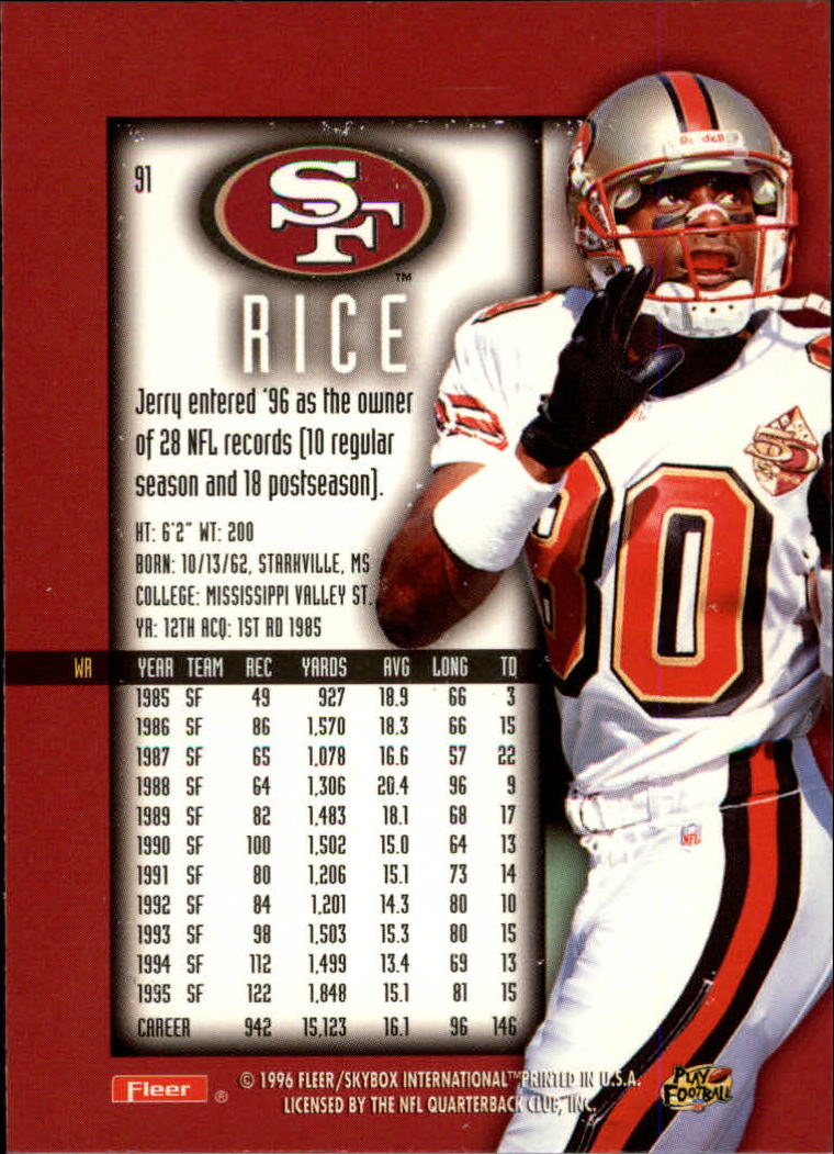 1996 Ultra Sensations Marble Gold #91 Jerry Rice back image