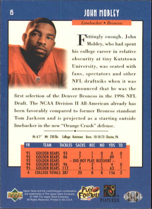 A4272- 1996 Upper Deck Football #s 1-200 +Rookies -You Pick- 15+ FREE US SHIP - Picture 31 of 395
