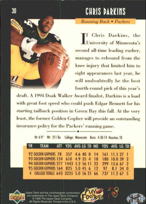 A4272- 1996 Upper Deck Football #s 1-200 +Rookies -You Pick- 15+ FREE US SHIP - Picture 61 of 395