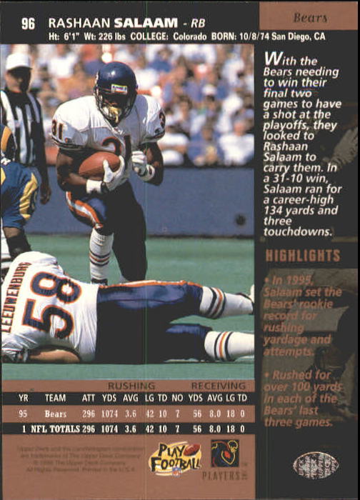A4272- 1996 Upper Deck Football #s 1-200 +Rookies -You Pick- 15+ FREE US SHIP - Picture 193 of 395