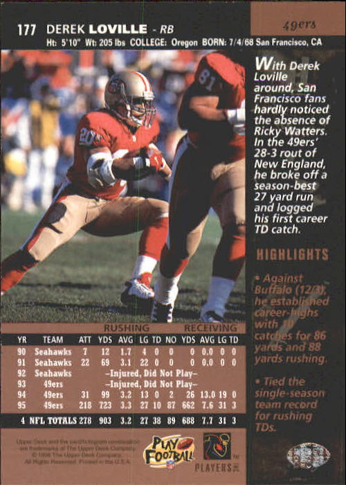 A4272- 1996 Upper Deck Football #s 1-200 +Rookies -You Pick- 15+ FREE US SHIP - Picture 349 of 395
