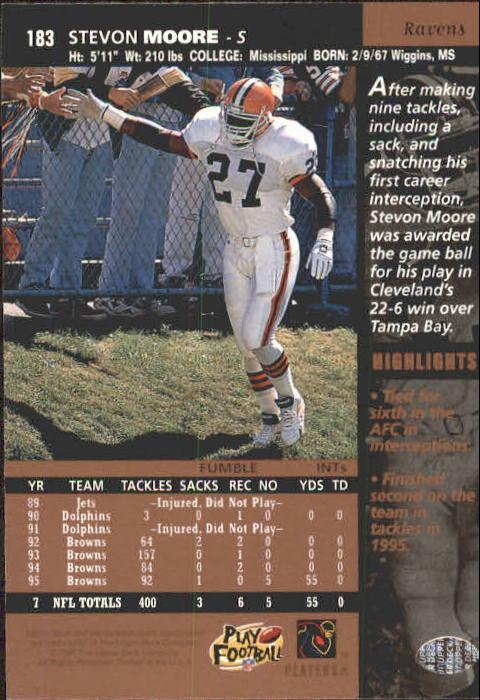 1996 Upper Deck #183 Stevon Moore back image