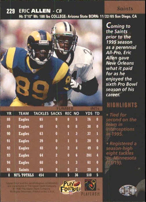 1996 Upper Deck #229 Eric Allen back image
