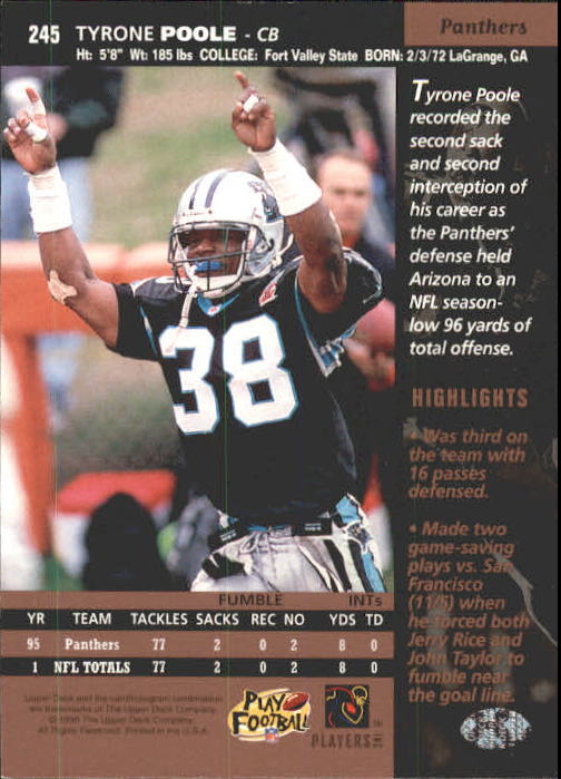 1996 Upper Deck #245 Tyrone Poole back image