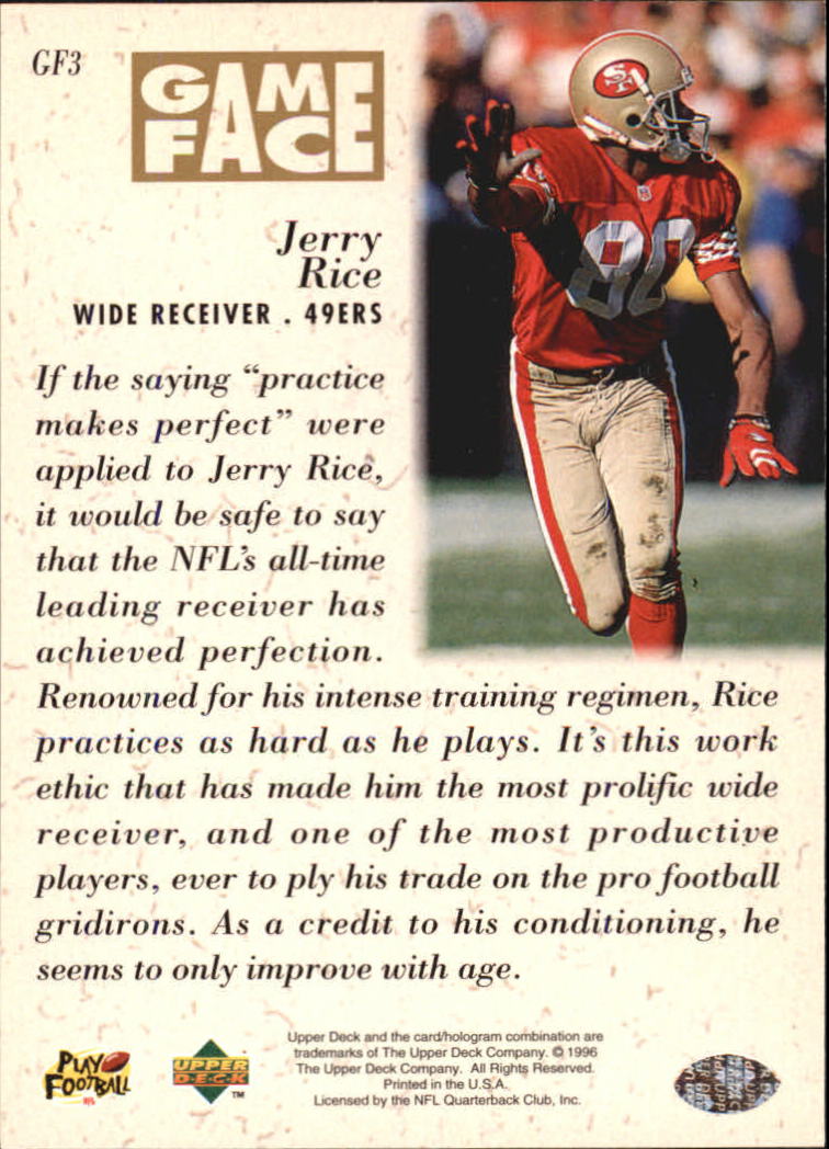 1996 Upper Deck Game Face #GF3 Jerry Rice - NM-MT