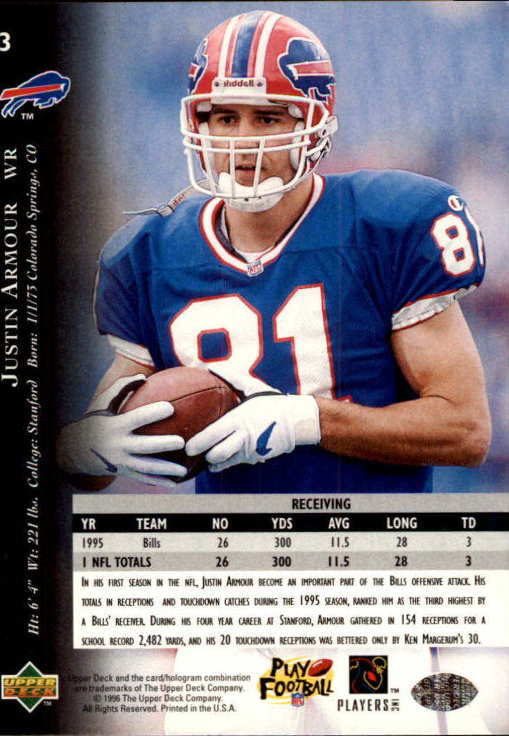 1996 Upper Deck Silver #3 Justin Armour back image