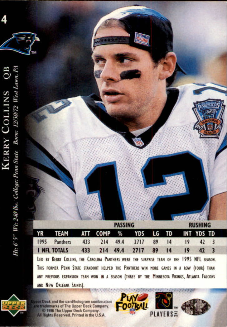 1996 Upper Deck Silver #4 Kerry Collins back image