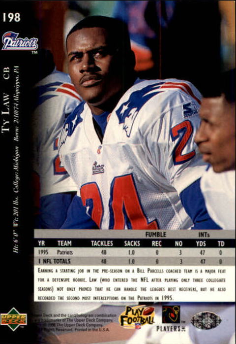 1996 Upper Deck Silver #198 Ty Law back image